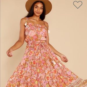 Red Dress Boho Coral Multi Print Maxi Dress